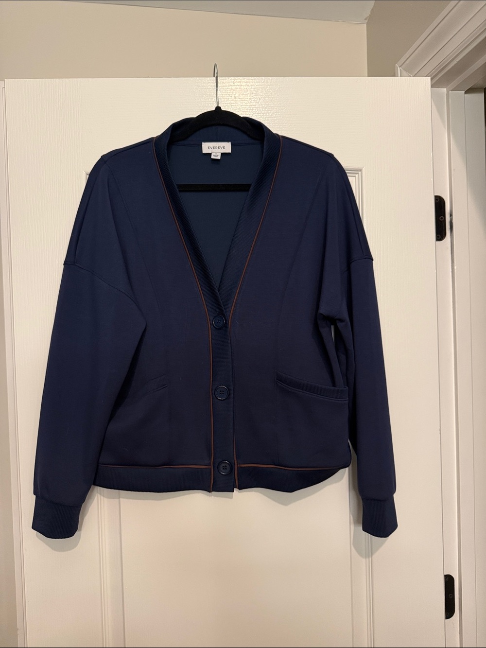 Evereve Navy Blazer with Brown Contrast Piping